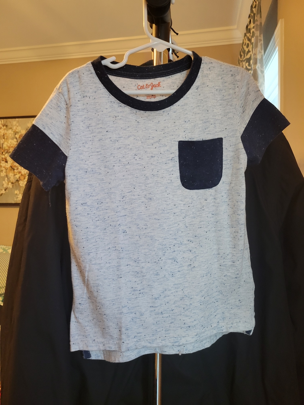 Cat & Jack Light Heather Gray Tee with Navy Pocket